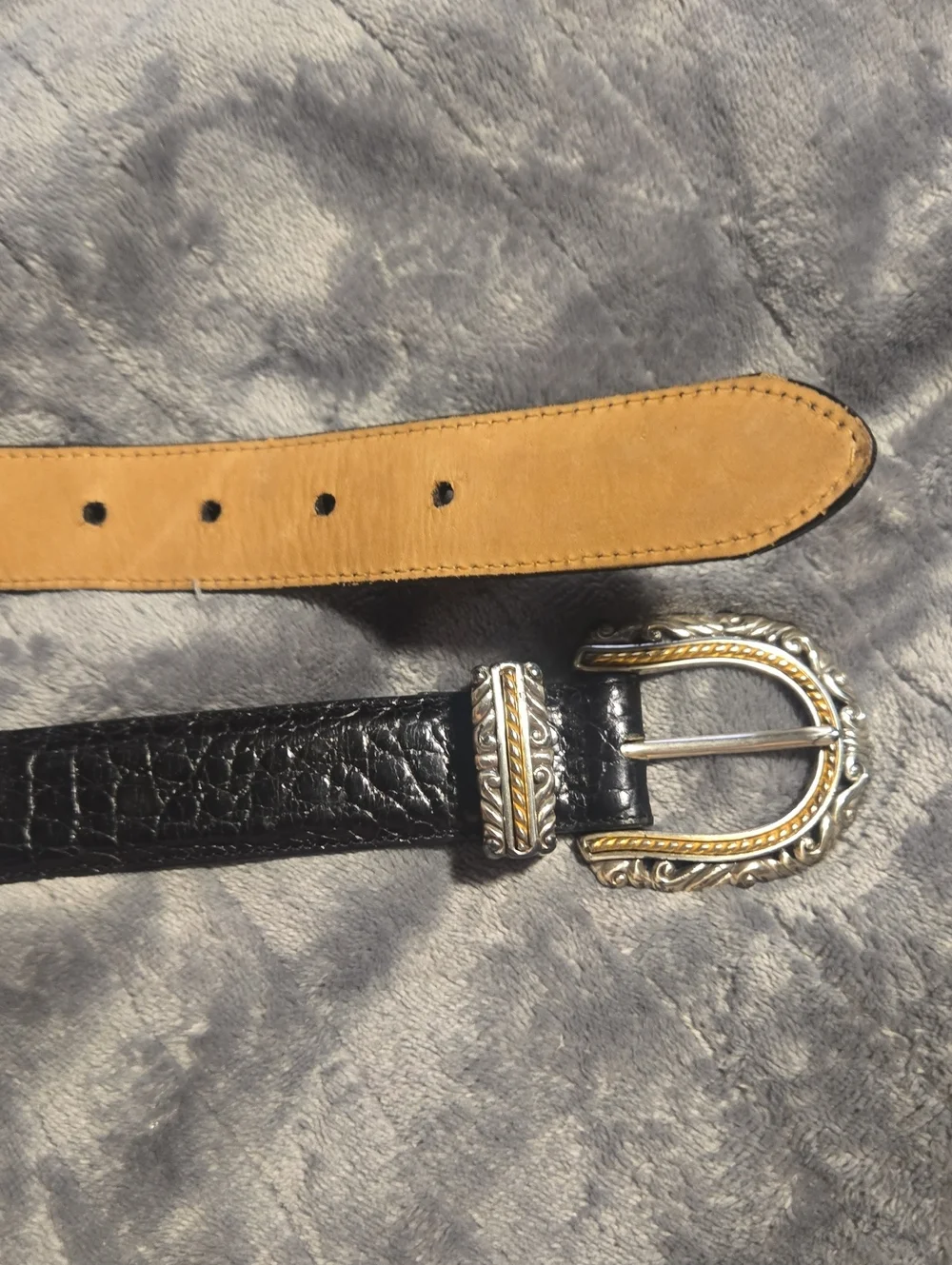 Brighton-Museum Collection Black Cameo Motif Leather Belt-Size Small 45103